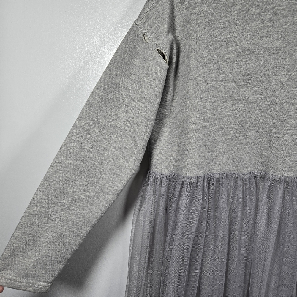 JCL Paris Gray Distressed Sweatshirt w/ Sheer Tulle Overlay Dress Size S/M - Picture 5 of 15